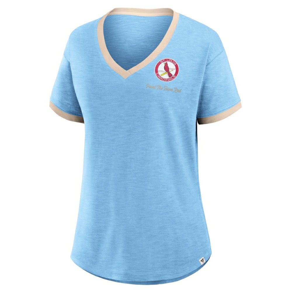 St. Louis Cardinals Women's Binge Worthy Stadium Slub V-Neck T-Shirt Light Blue