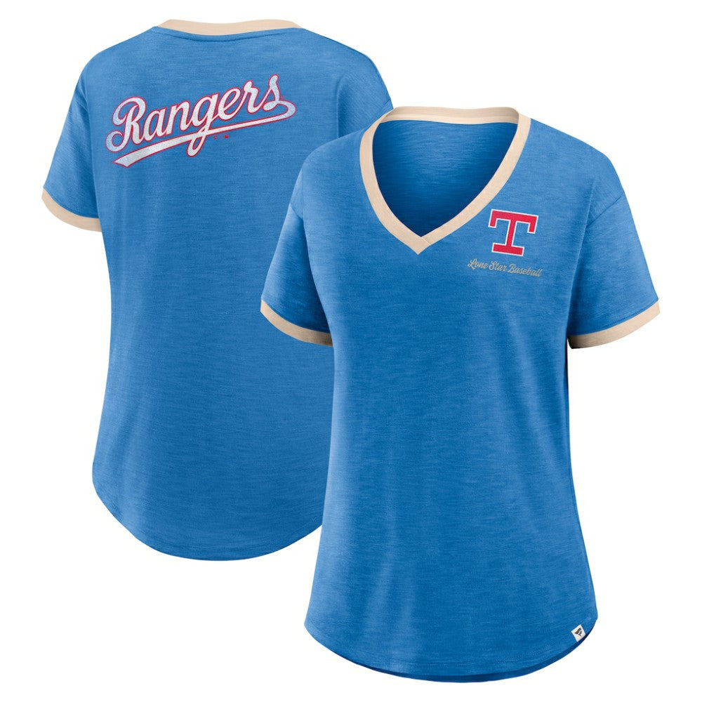 Texas Rangers Women's Binge Worthy Stadium Slub V-Neck T-Shirt Royal