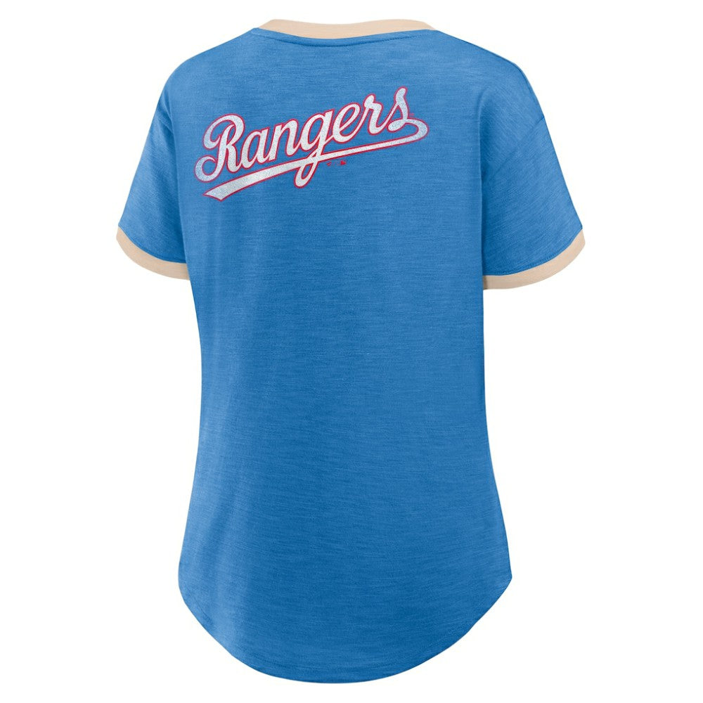 Texas Rangers Women's Binge Worthy Stadium Slub V-Neck T-Shirt Royal