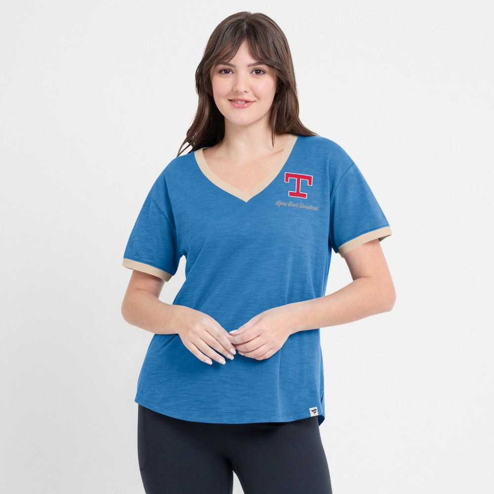 Texas Rangers Women's Binge Worthy Stadium Slub V-Neck T-Shirt Royal