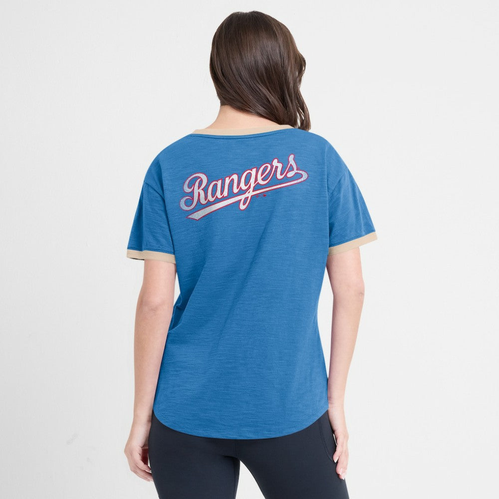 Texas Rangers Women's Binge Worthy Stadium Slub V-Neck T-Shirt Royal