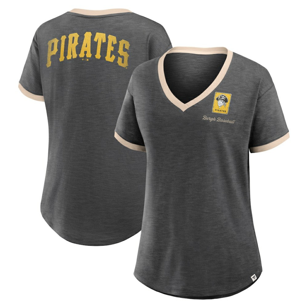 Pittsburgh Pirates Women's Binge Worthy Stadium Slub V-Neck T-Shirt Black