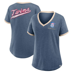 Minnesota Twins Women's Binge Worthy Stadium Slub V-Neck T-Shirt Navy