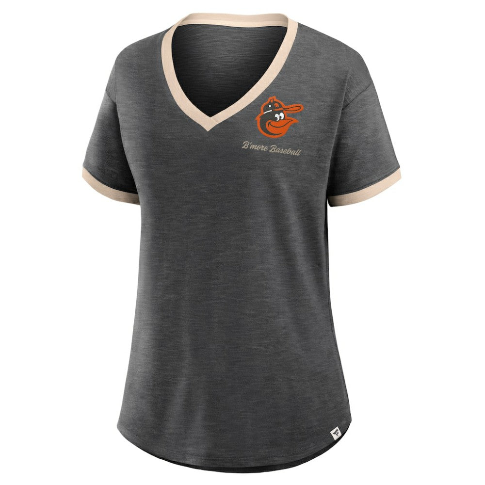 Baltimore Orioles Women's Binge Worthy Stadium Slub V-Neck T-Shirt Black