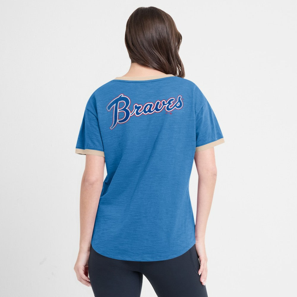 Atlanta Braves Women's Binge Worthy Stadium Slub V-Neck T-Shirt Royal