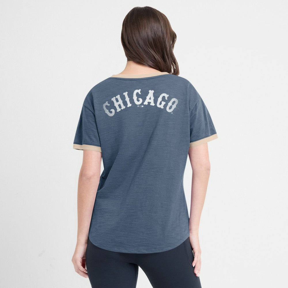 Chicago White Sox Women's Binge Worthy Stadium Slub V-Neck T-Shirt Navy