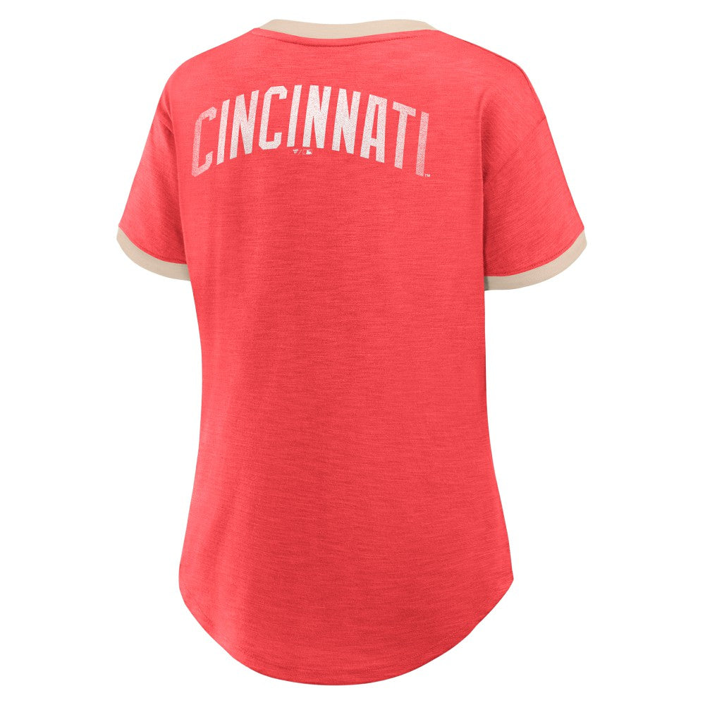Cincinnati Reds Women's Binge Worthy Stadium Slub V-Neck T-Shirt Red
