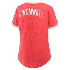 Cincinnati Reds Women's Binge Worthy Stadium Slub V-Neck T-Shirt Red