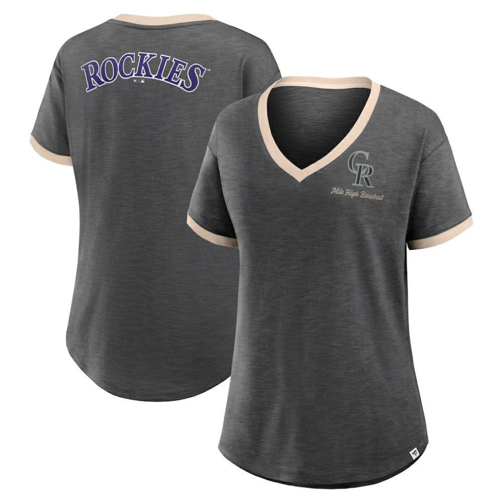 Colorado Rockies Women's Binge Worthy Stadium Slub V-Neck T-Shirt Black