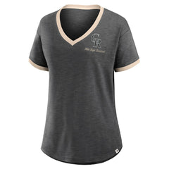 Colorado Rockies Women's Binge Worthy Stadium Slub V-Neck T-Shirt Black