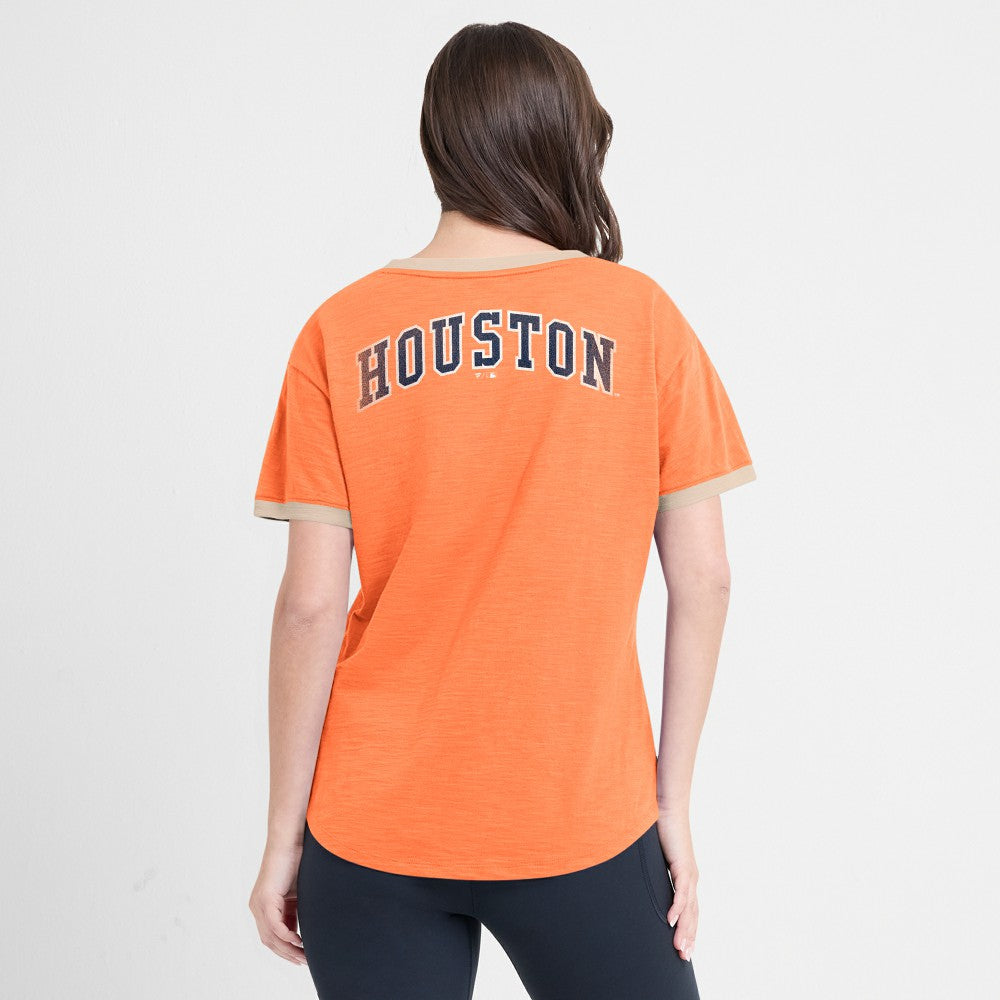 Houston Astros Women's Binge Worthy Stadium Slub V-Neck T-Shirt Orange