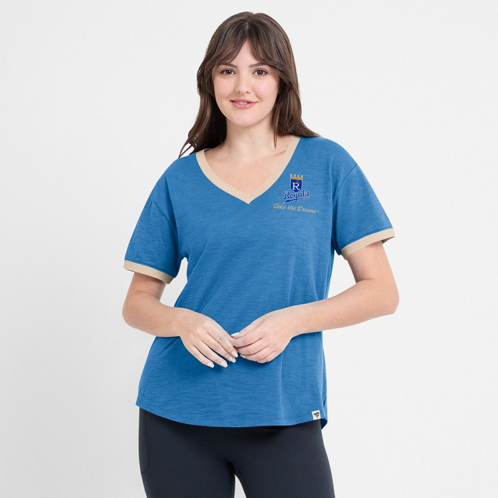 Kansas City Royals Women's Binge Worthy Stadium Slub V-Neck T-Shirt Royal