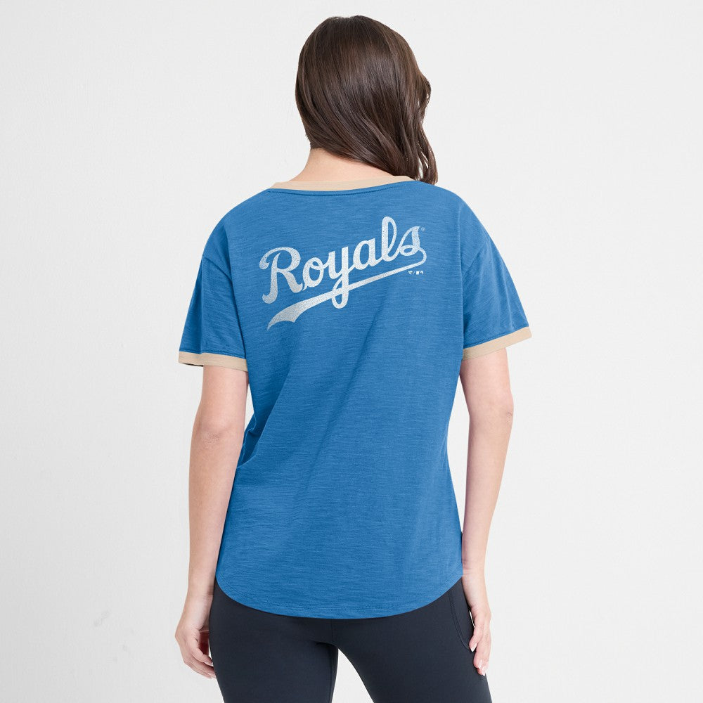 Kansas City Royals Women's Binge Worthy Stadium Slub V-Neck T-Shirt Royal