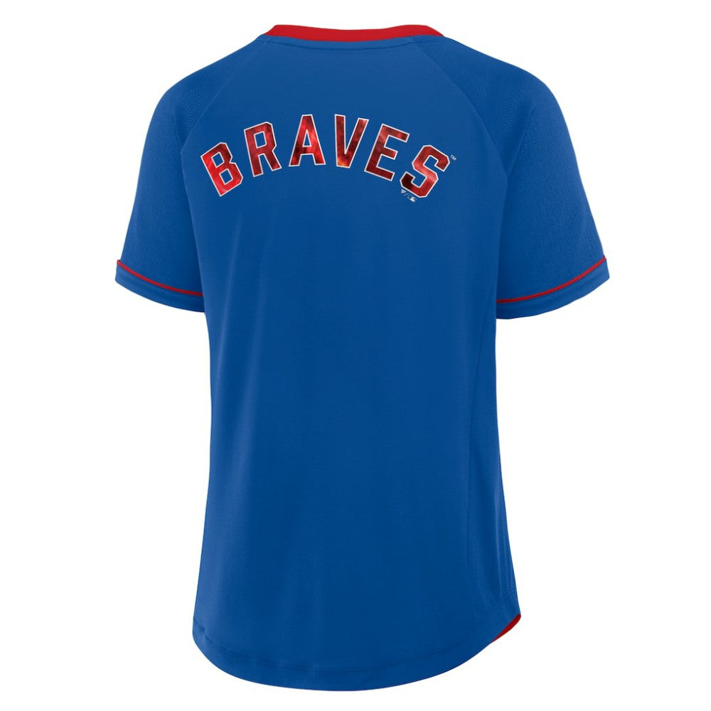 Atlanta Braves Women's Cooperstown Collection League Diva Raglan V-Neck T-Shirt Royal