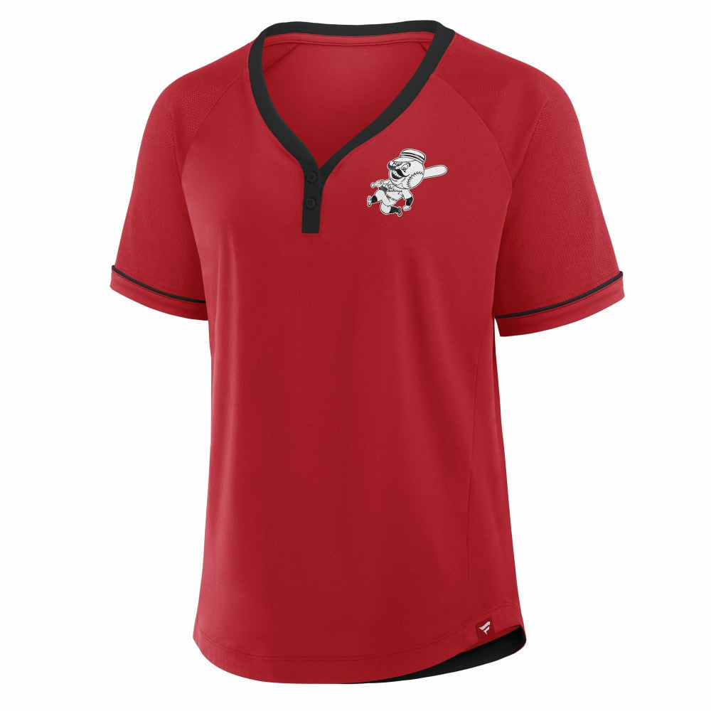 Cincinnati Reds Women's Cooperstown Collection League Diva Raglan V-Neck T-Shirt Red
