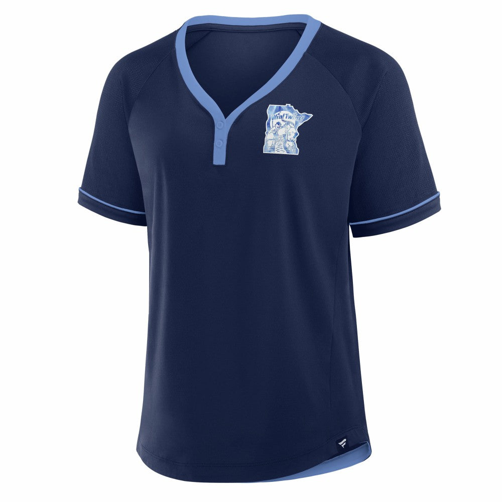 Minnesota Twins Women's Cooperstown Collection League Diva Raglan V-Neck T-Shirt Navy