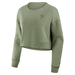 Milwaukee Brewers Women's Studio Cropped Pullover Sweatshirt Olive