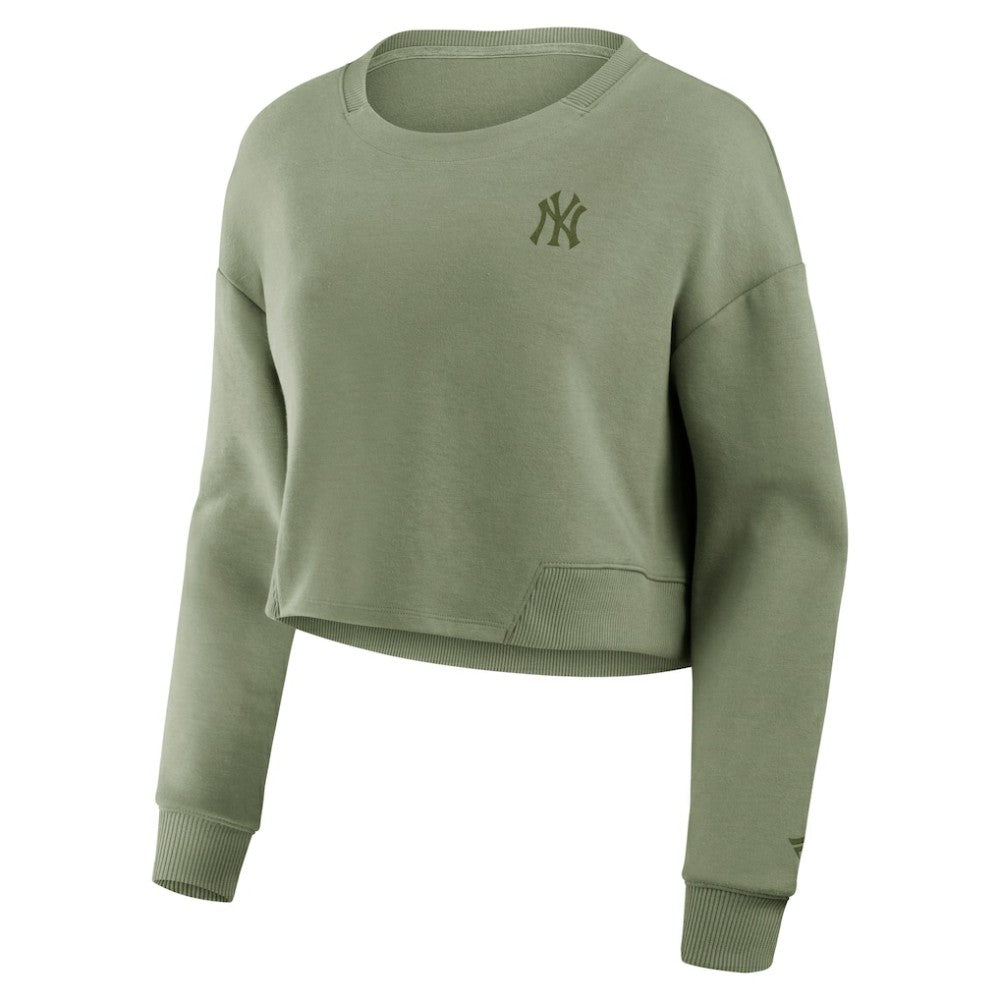 New York Yankees Women's Studio Cropped Pullover Sweatshirt Olive