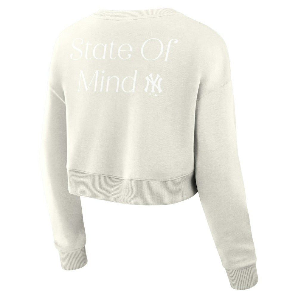 New York Yankees Women's Studio Cropped Pullover Sweatshirt Cream