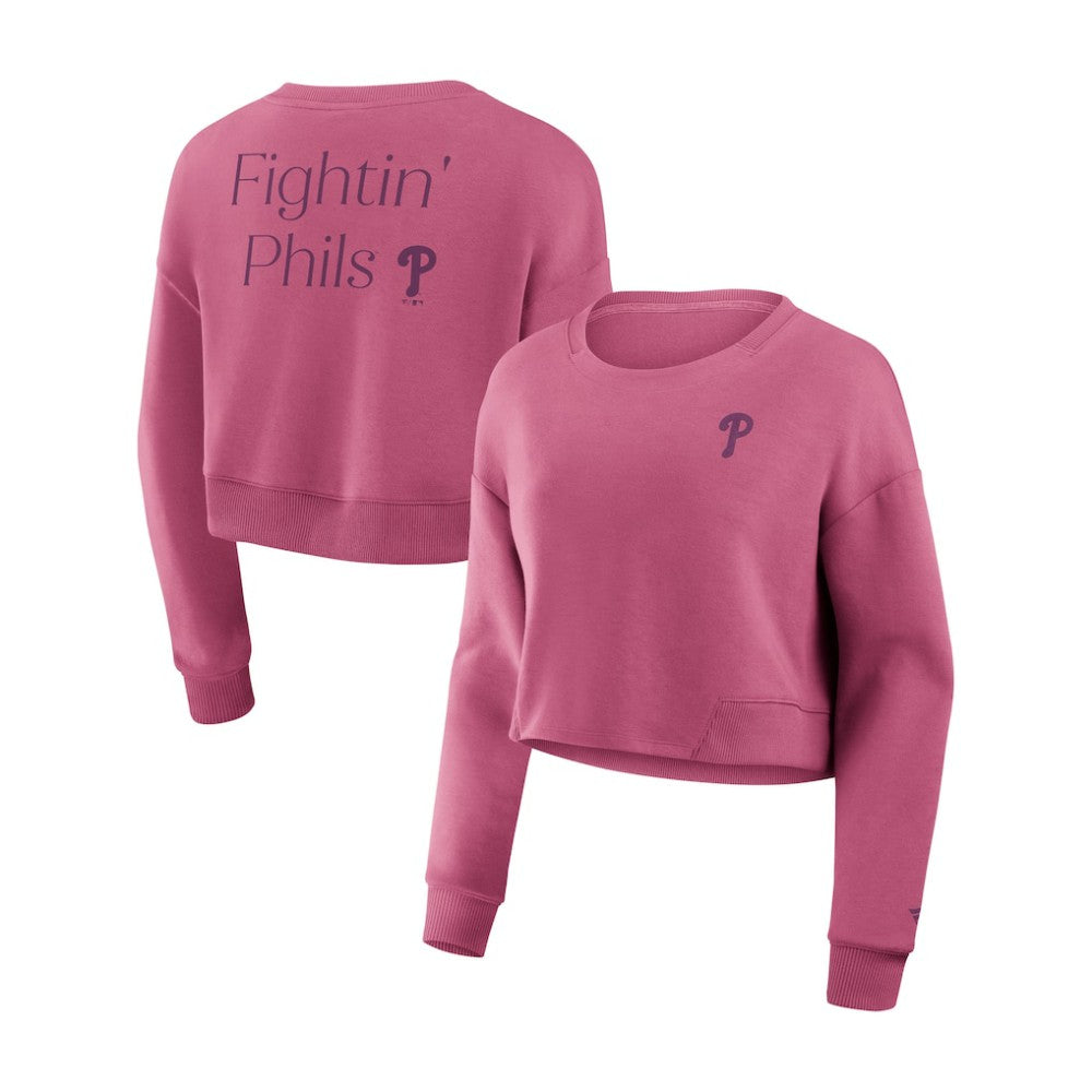 Philadelphia Phillies Women's Studio Cropped Pullover Sweatshirt Pink