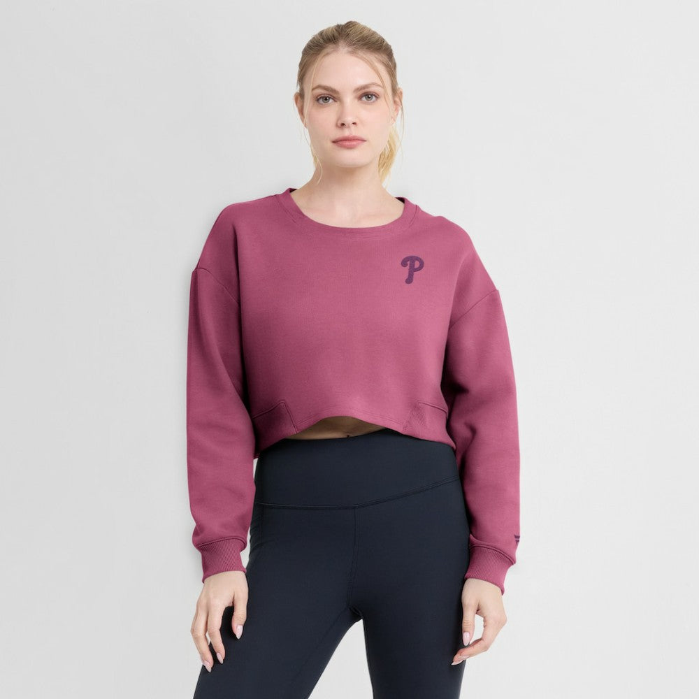 Philadelphia Phillies Women's Studio Cropped Pullover Sweatshirt Pink