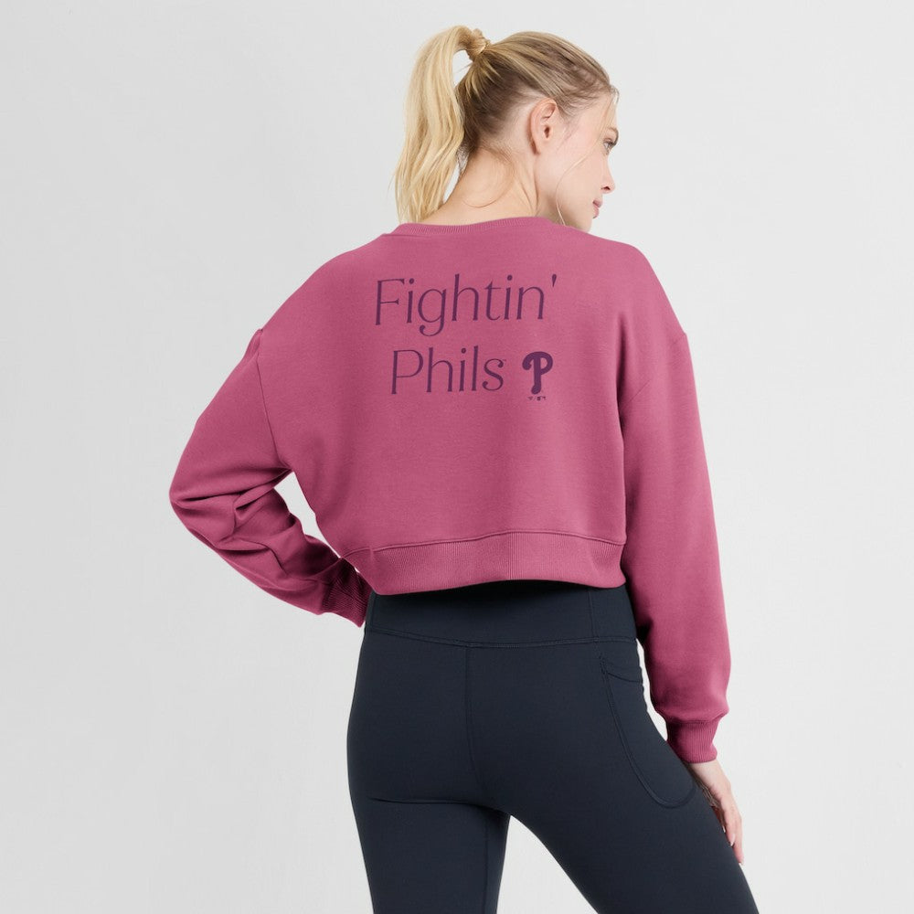 Philadelphia Phillies Women's Studio Cropped Pullover Sweatshirt Pink