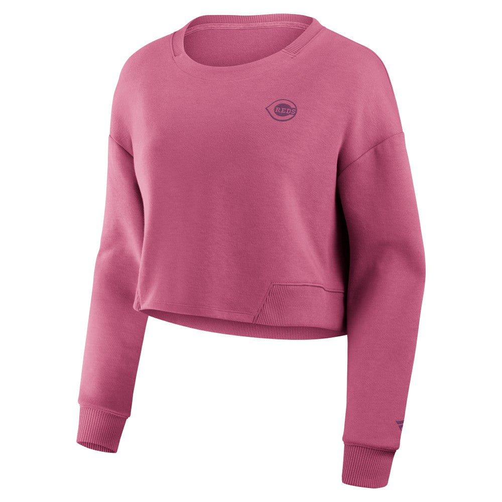 Cincinnati Reds Women's Studio Cropped Pullover Sweatshirt Pink