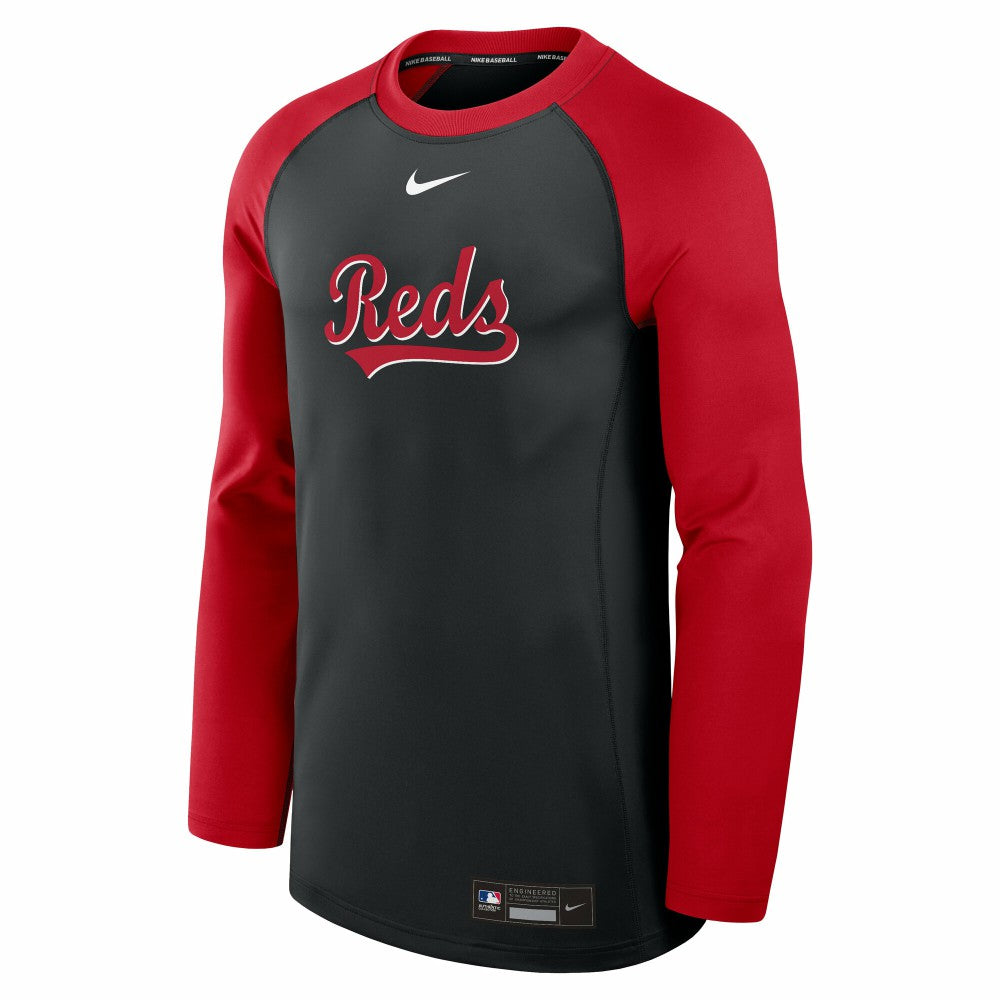 Cincinnati Reds Authentic Collection Game Time Raglan Dri-FIT Long Sleeve T-Shirt Black/Red
