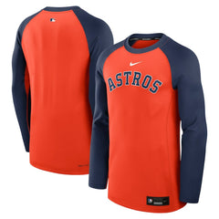 Houston Astros Authentic Collection Game Time Raglan Dri-FIT Long Sleeve T-Shirt Orange/Navy
