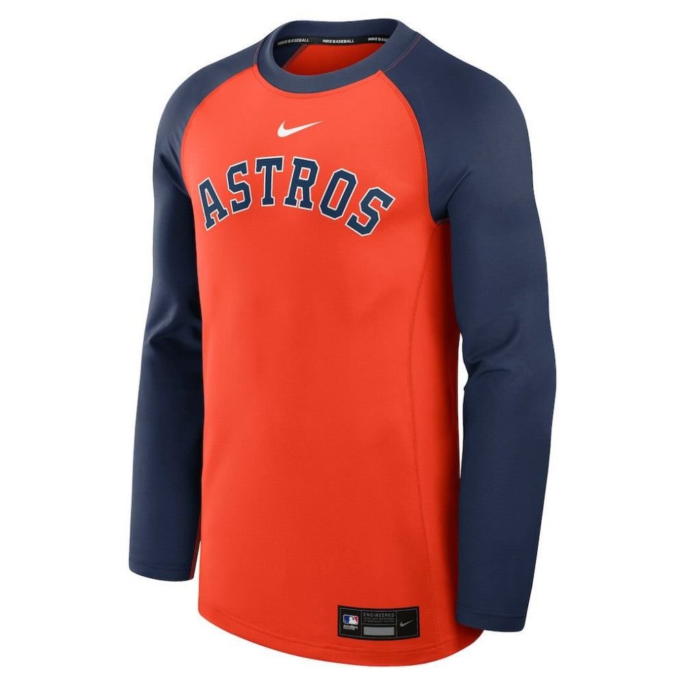 Houston Astros Authentic Collection Game Time Raglan Dri-FIT Long Sleeve T-Shirt Orange/Navy