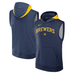 Milwaukee Brewers Authentic Collection Dri-FIT Sleeveless Hoodie Navy