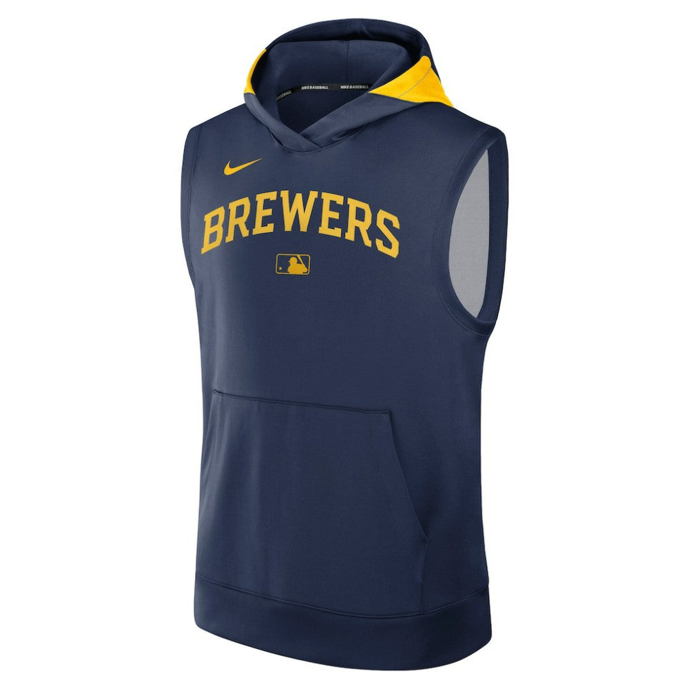 Milwaukee Brewers Authentic Collection Dri-FIT Sleeveless Hoodie Navy
