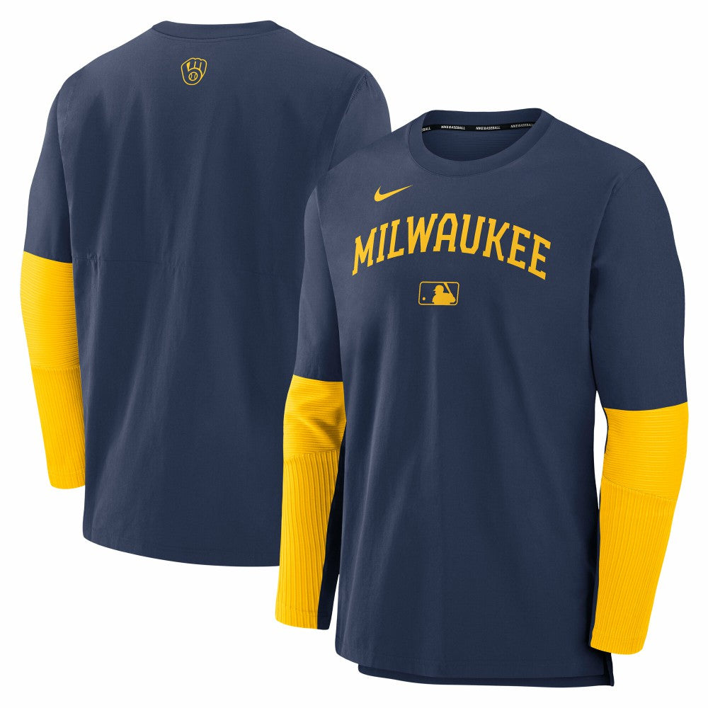 Milwaukee Brewers Authentic Collection Player Dri-FIT Lightweight Pullover  Navy/Gold