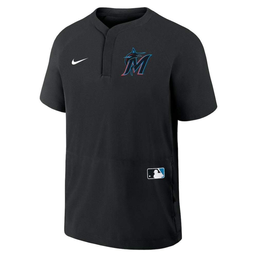 Miami Marlins Authentic Collection Raglan Short Sleeve Windshirt Black