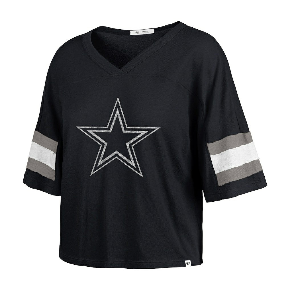 Dallas Cowboys '47 Women's Double Header Scout Cropped V-Neck T-Shirt - Navy discount