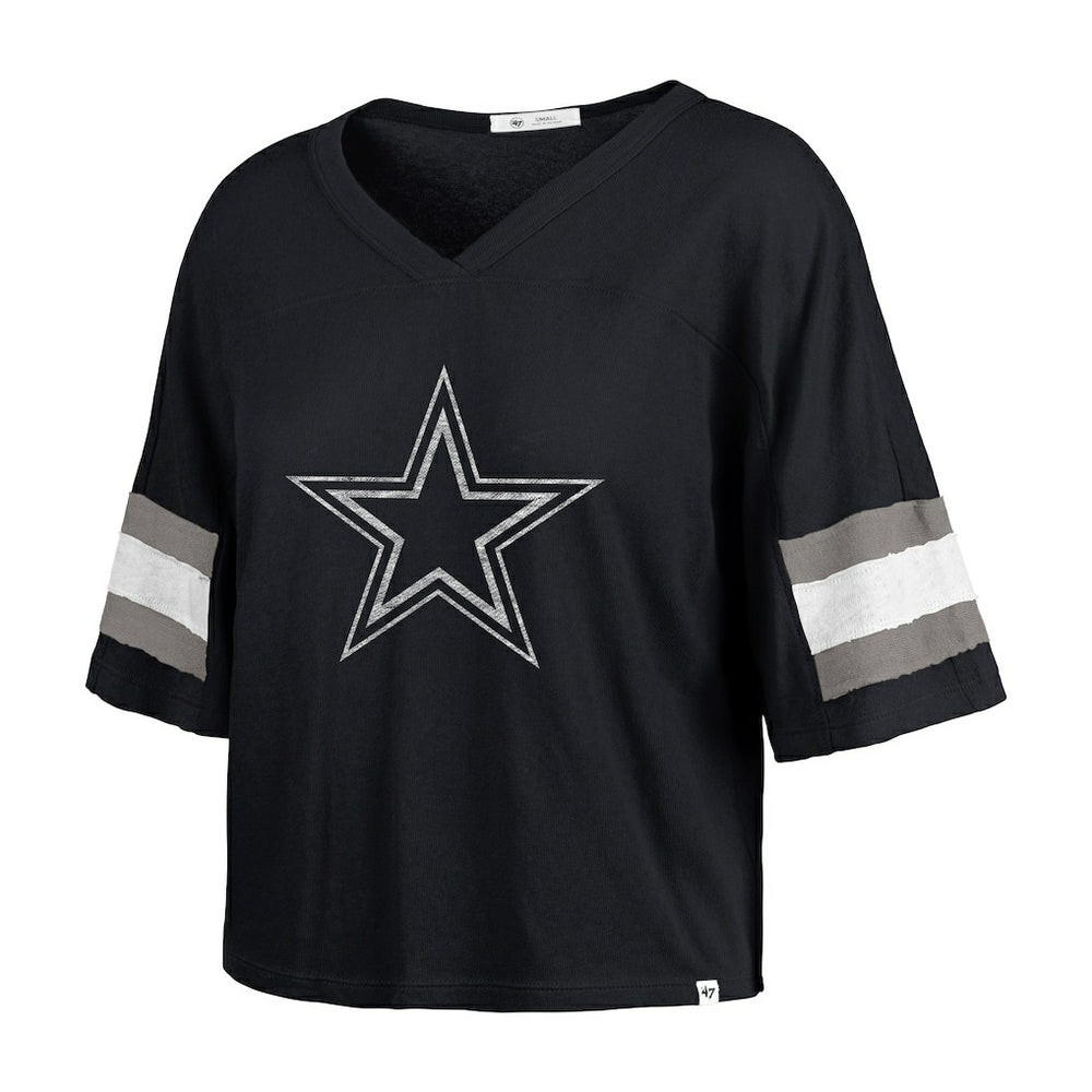 Dallas Cowboys '47 Women's Double Header Scout Cropped V-Neck T-Shirt - Navy discount