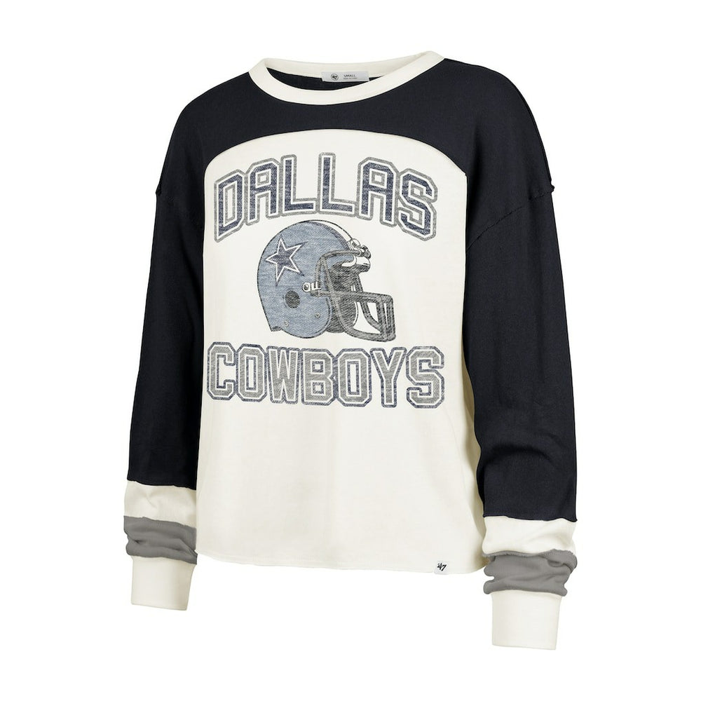 Dallas Cowboys '47 Women's Double Header Curve Raglan Long Sleeve Crop Top - Cream online