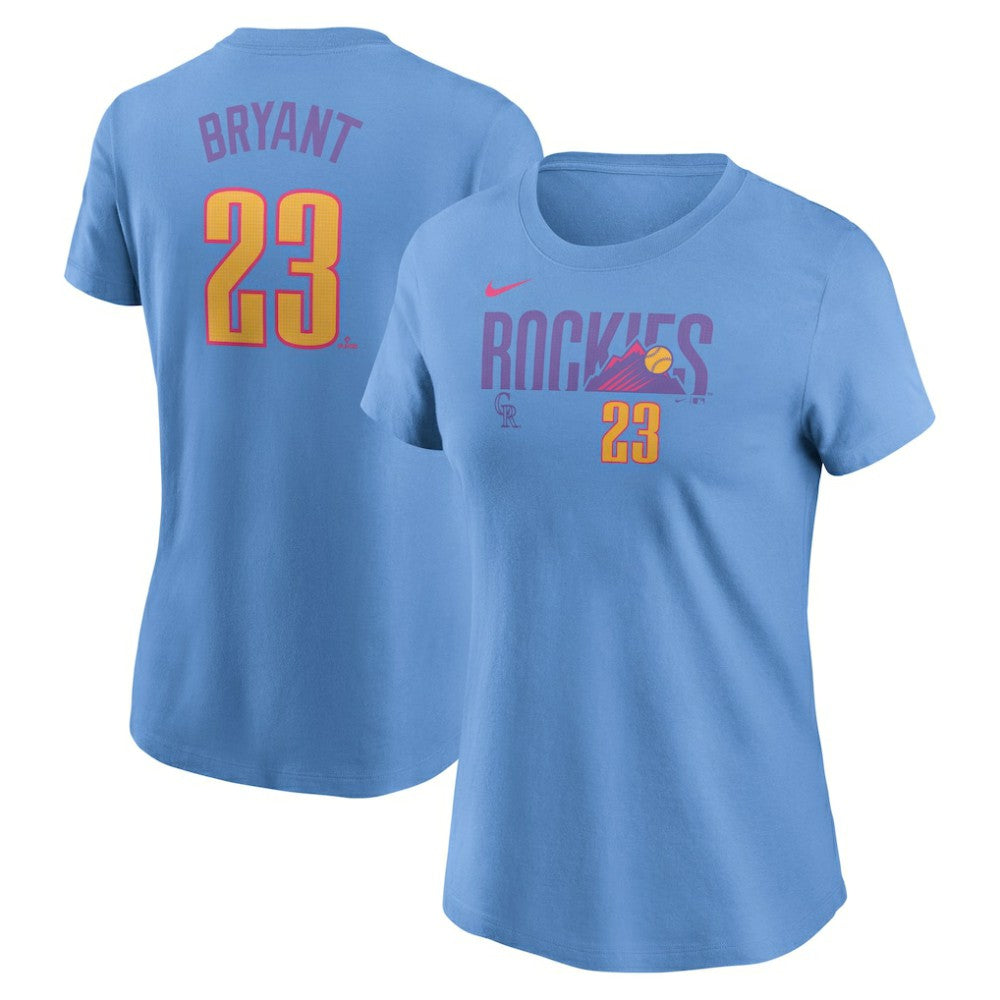 Kris Bryant Colorado Rockies Women's 2025 City Connect Fuse Name & Number T-Shirt Light Blue