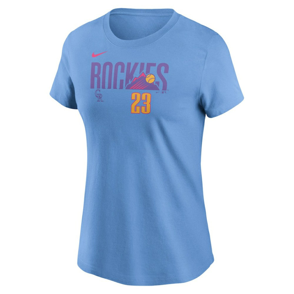 Kris Bryant Colorado Rockies Women's 2025 City Connect Fuse Name & Number T-Shirt Light Blue