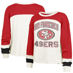 San Francisco 49ers '47 Women's Plus Size Double Header Curve Toni Long Sleeve T-Shirt - Cream/Scarlet sale
