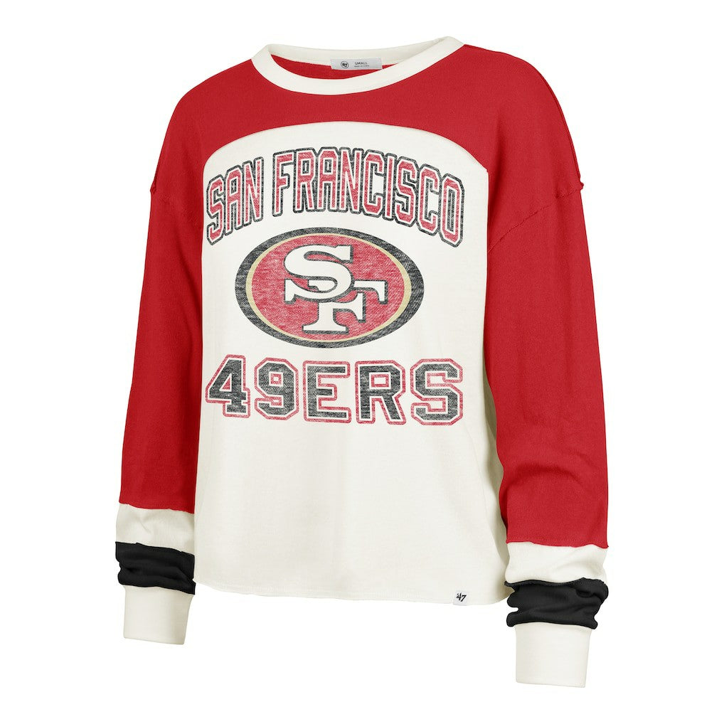 San Francisco 49ers '47 Women's Plus Size Double Header Curve Toni Long Sleeve T-Shirt - Cream/Scarlet sale