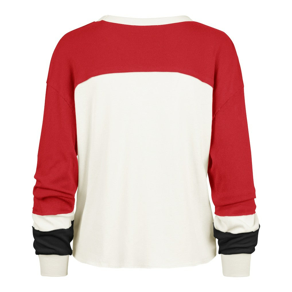 San Francisco 49ers '47 Women's Plus Size Double Header Curve Toni Long Sleeve T-Shirt - Cream/Scarlet sale