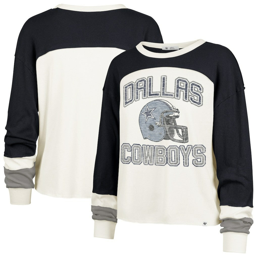 Dallas Cowboys '47 Women's Plus Size Double Header Curve Toni Long Sleeve T-Shirt - Cream/Navy sale