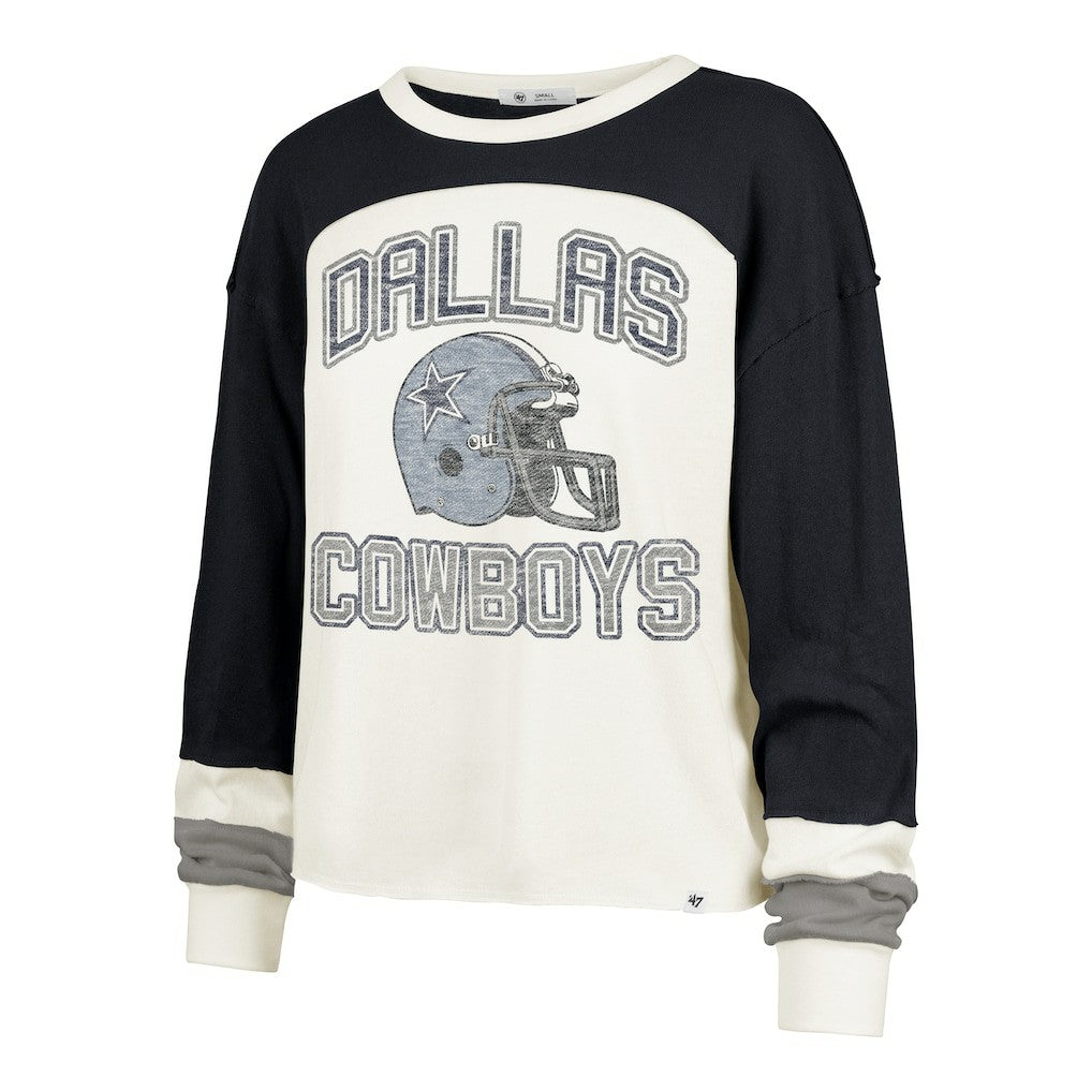 Dallas Cowboys '47 Women's Plus Size Double Header Curve Toni Long Sleeve T-Shirt - Cream/Navy sale