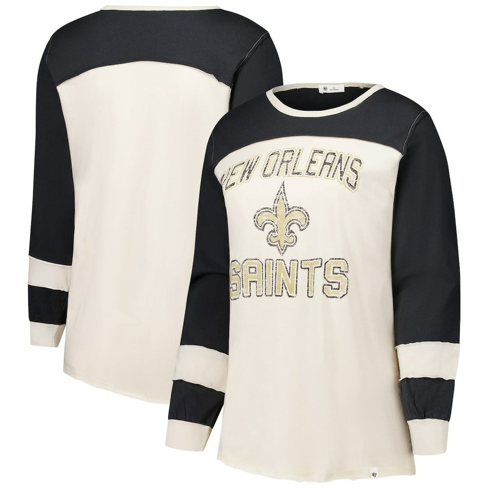 New Orleans Saints '47 Women's Plus Size Double Header Curve Toni Long Sleeve T-Shirt - Cream/Black online