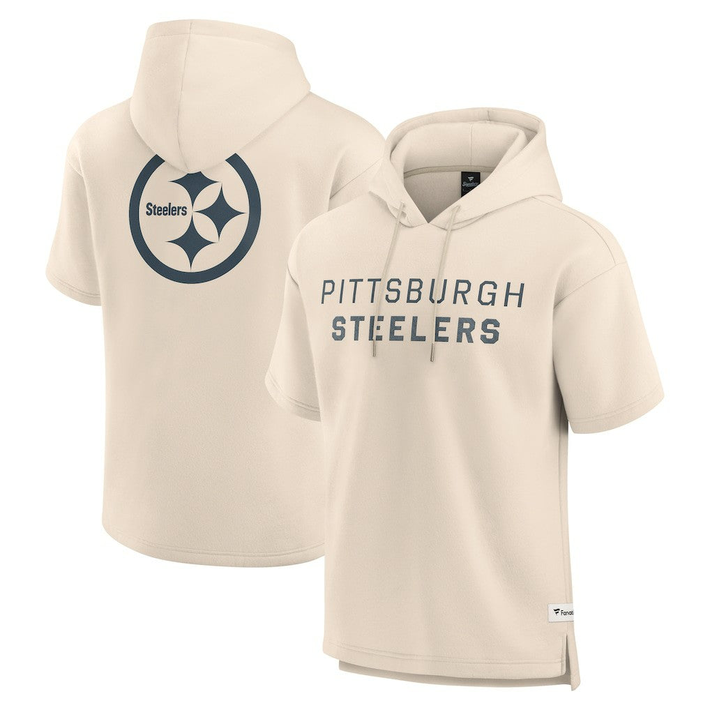 Pittsburgh Steelers Elements Future Ground Lettering Short Sleeve Pullover Hoodie - Cream for sale
