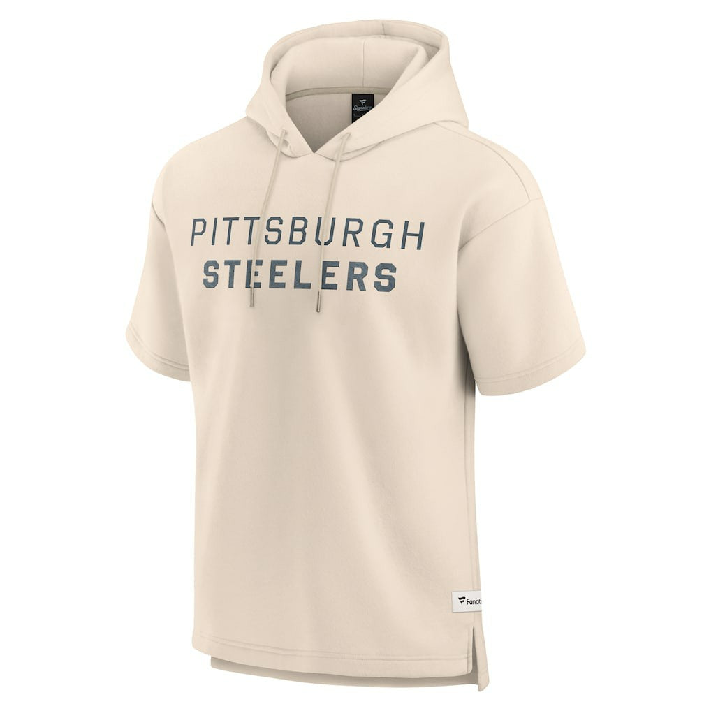 Pittsburgh Steelers Elements Future Ground Lettering Short Sleeve Pullover Hoodie - Cream for sale