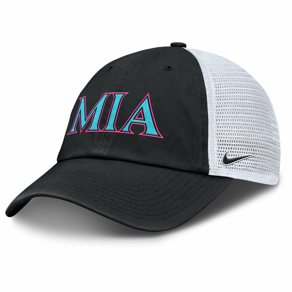 Miami Marlins Unisex 2025 City Connect Trucker Adjustable Hat Black/White
