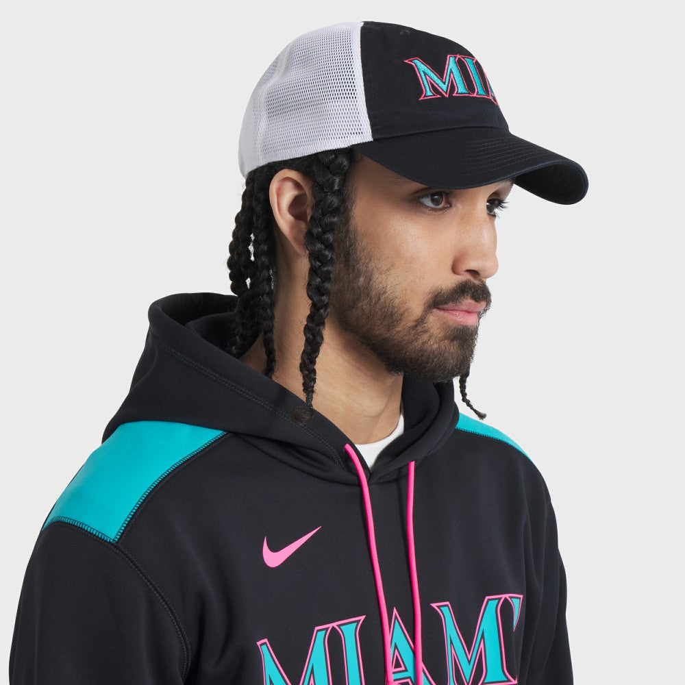 Miami Marlins Unisex 2025 City Connect Trucker Adjustable Hat Black/White