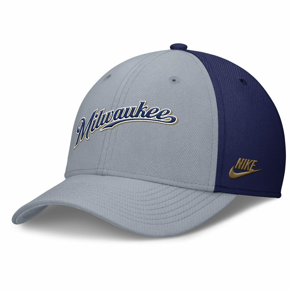 Milwaukee Brewers Rise Swoosh Performance Flex Hat Gray/Navy